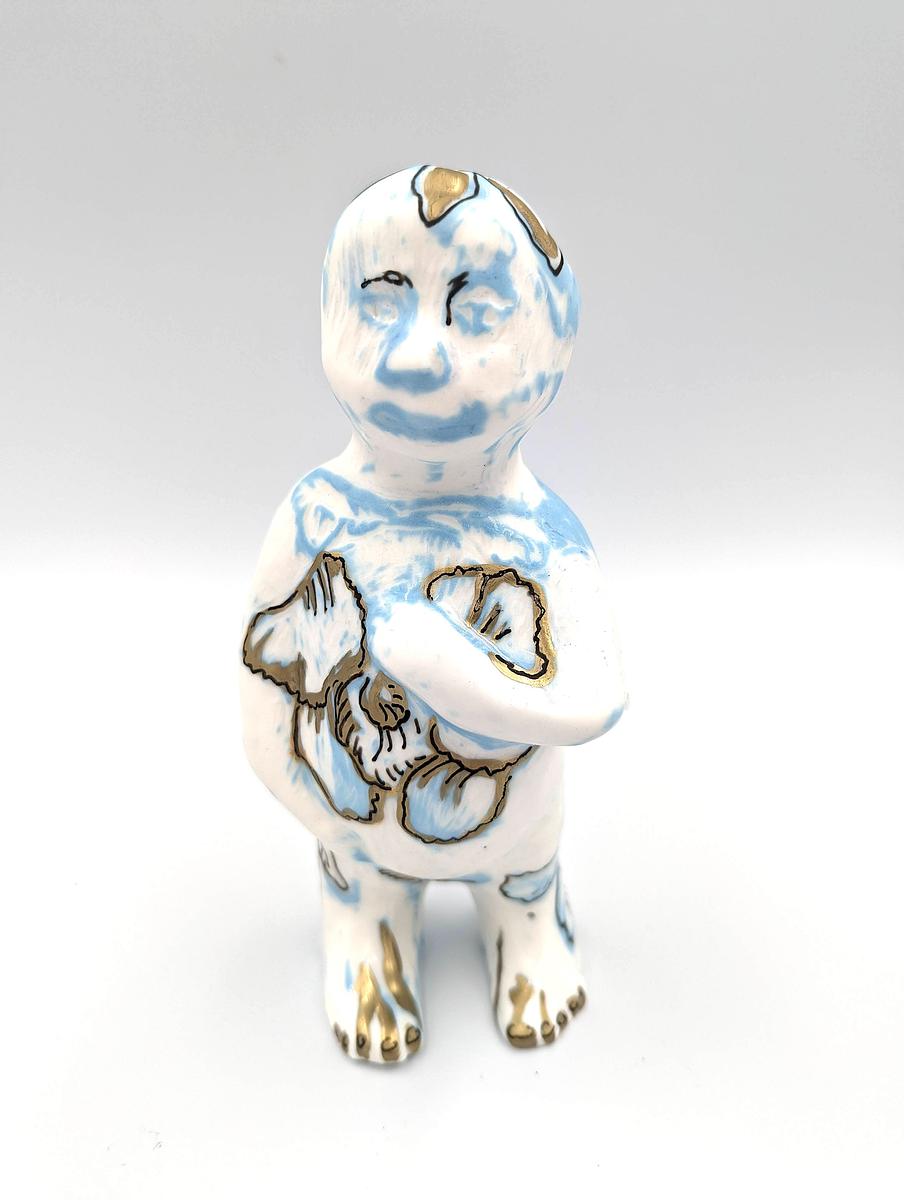 Coloured slip cast porcelain with underglaze, gold porcelain pen