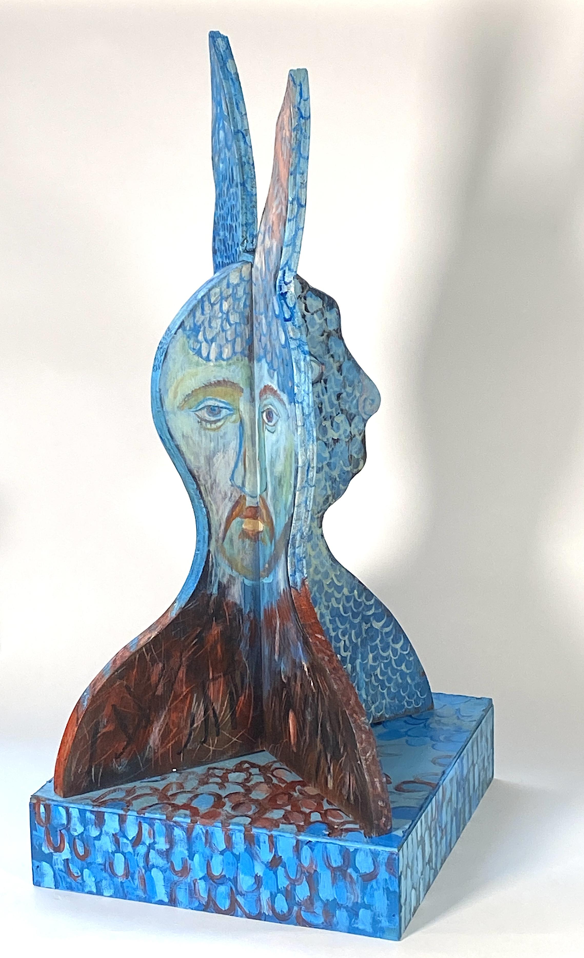 hand cut wood and hand painted wood with up-cycled box 