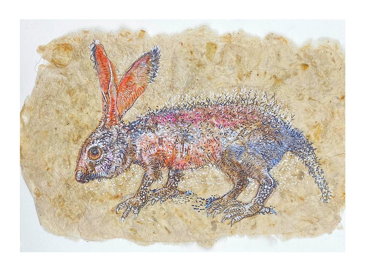 Mixed Media, up-cycled,  handmade paper silk, hare hybrid, Byzantine art, Sydney Contemporary