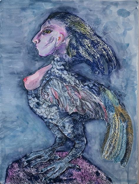 Harpy, mixed media, mythology, Sydney Contemporary Works on Paper