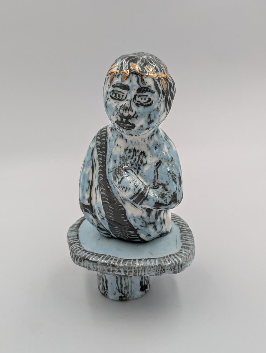 Slip cast sculpture Sgraffito on coloured slip on  with gold lustre