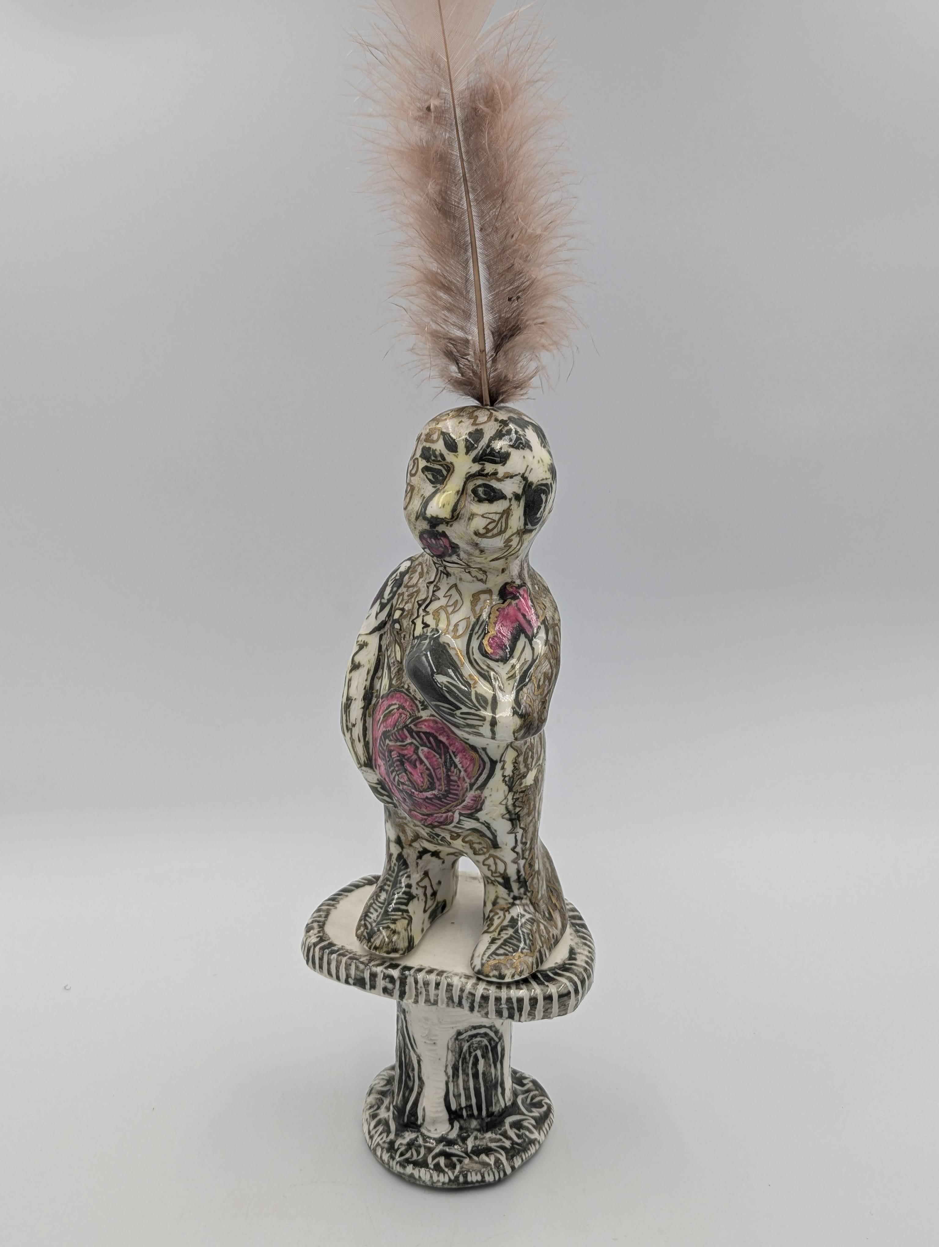 slip cast and hand built plinth hand painted with onglaze and cold paint