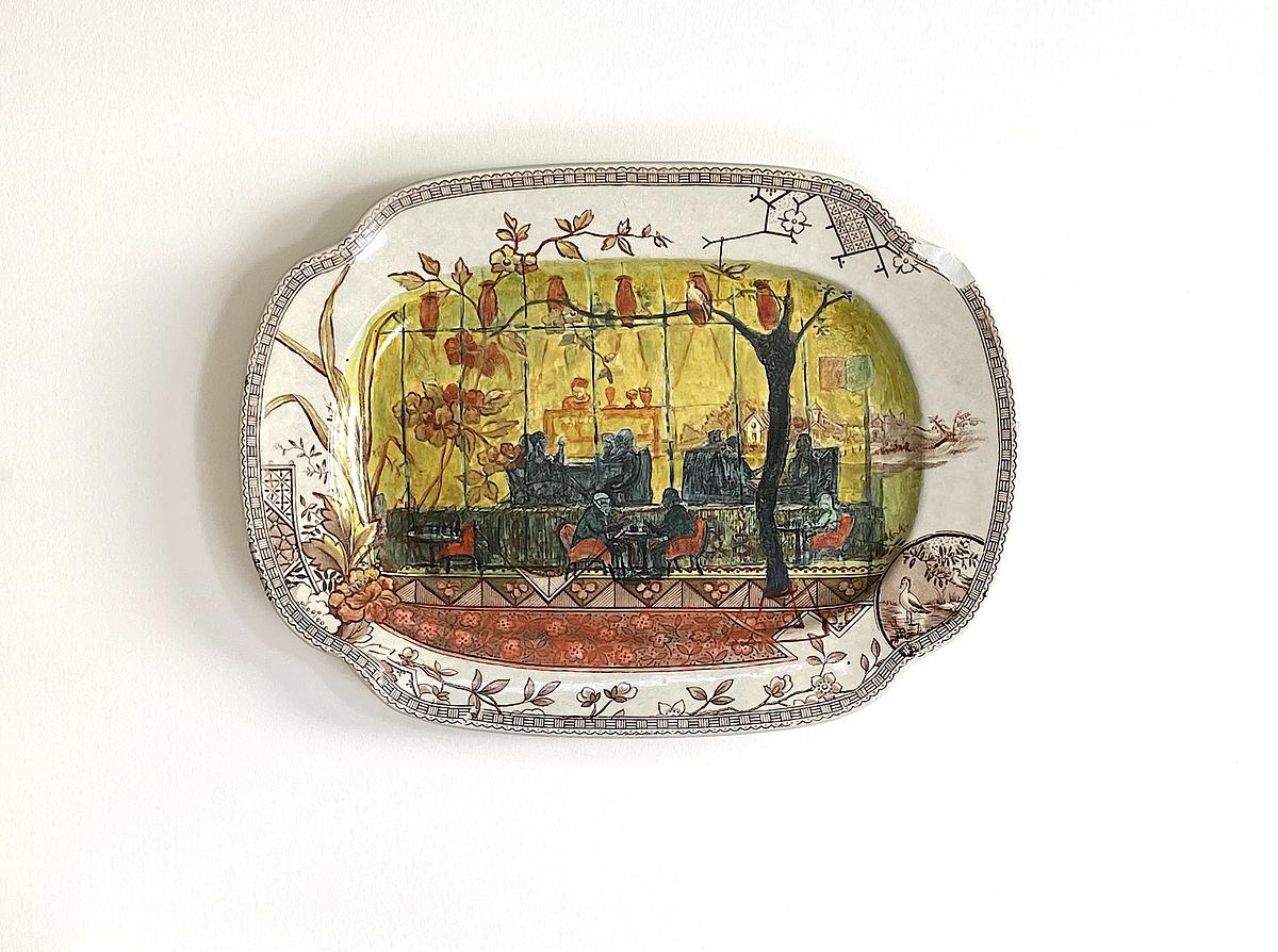 ceramic plate with onglaze painting Bankstown night scene
