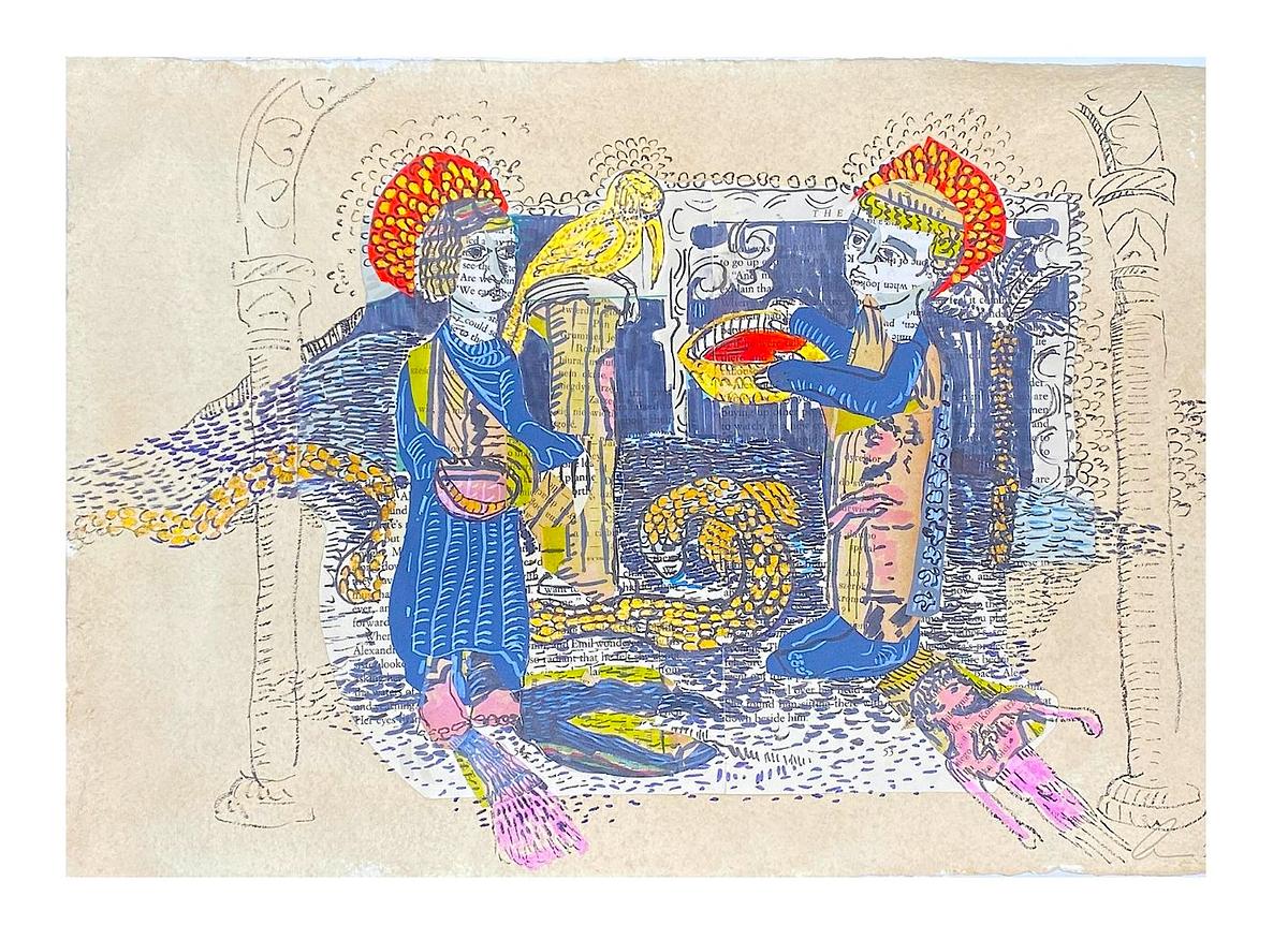 Mixed Media, up-cycled & handmade paper, ibis Byzantine art, Sydney Contemporary