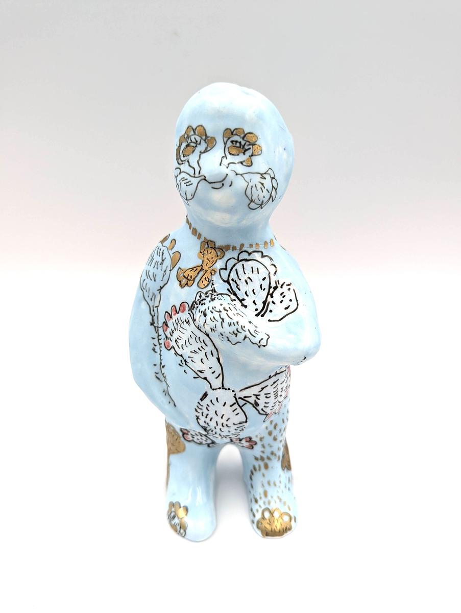 Coloured slip cast porcelain with gold & black porcelain pen 