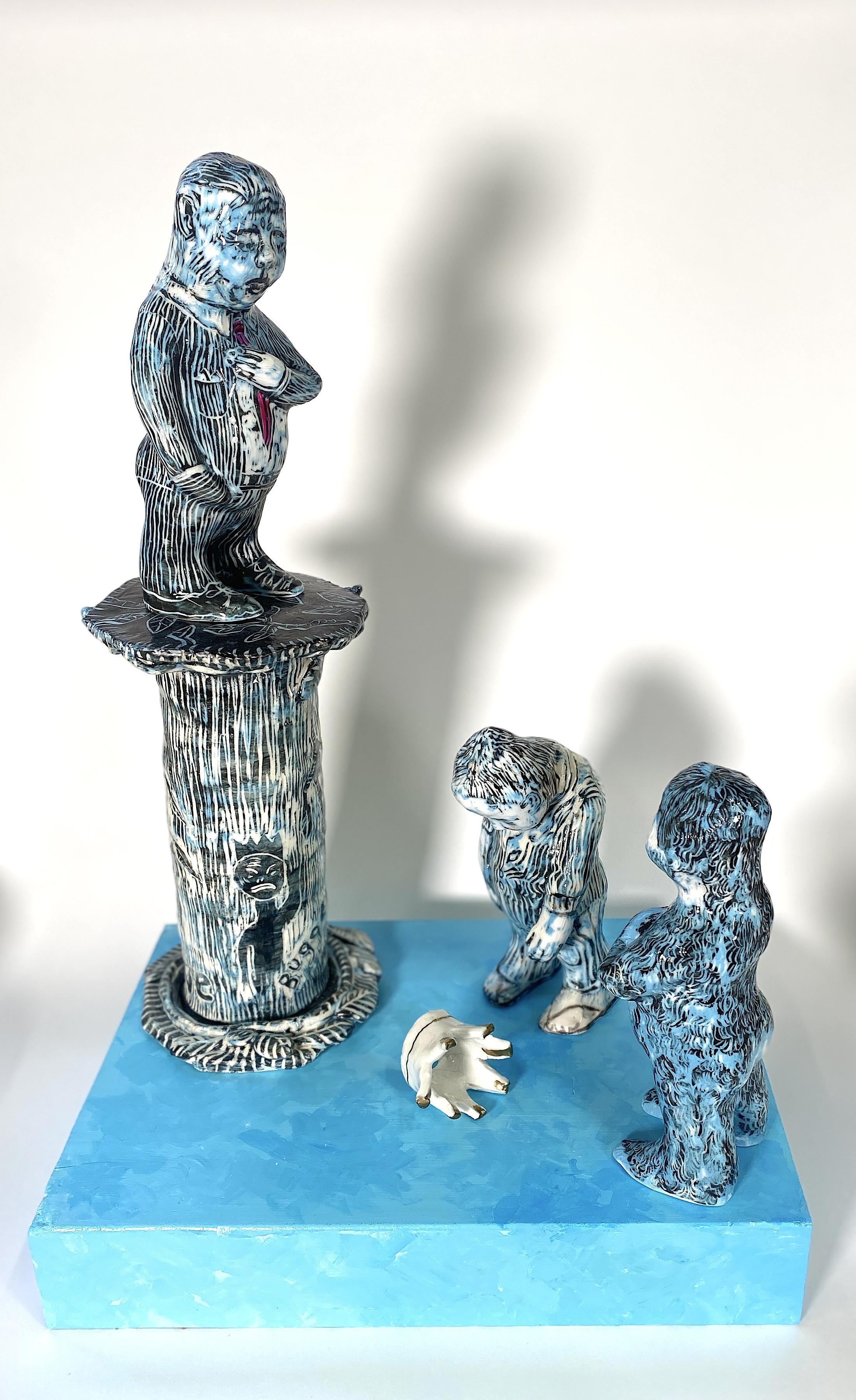 sc slip  Coloured slip, sgraffito wood painted with acrylic paint 