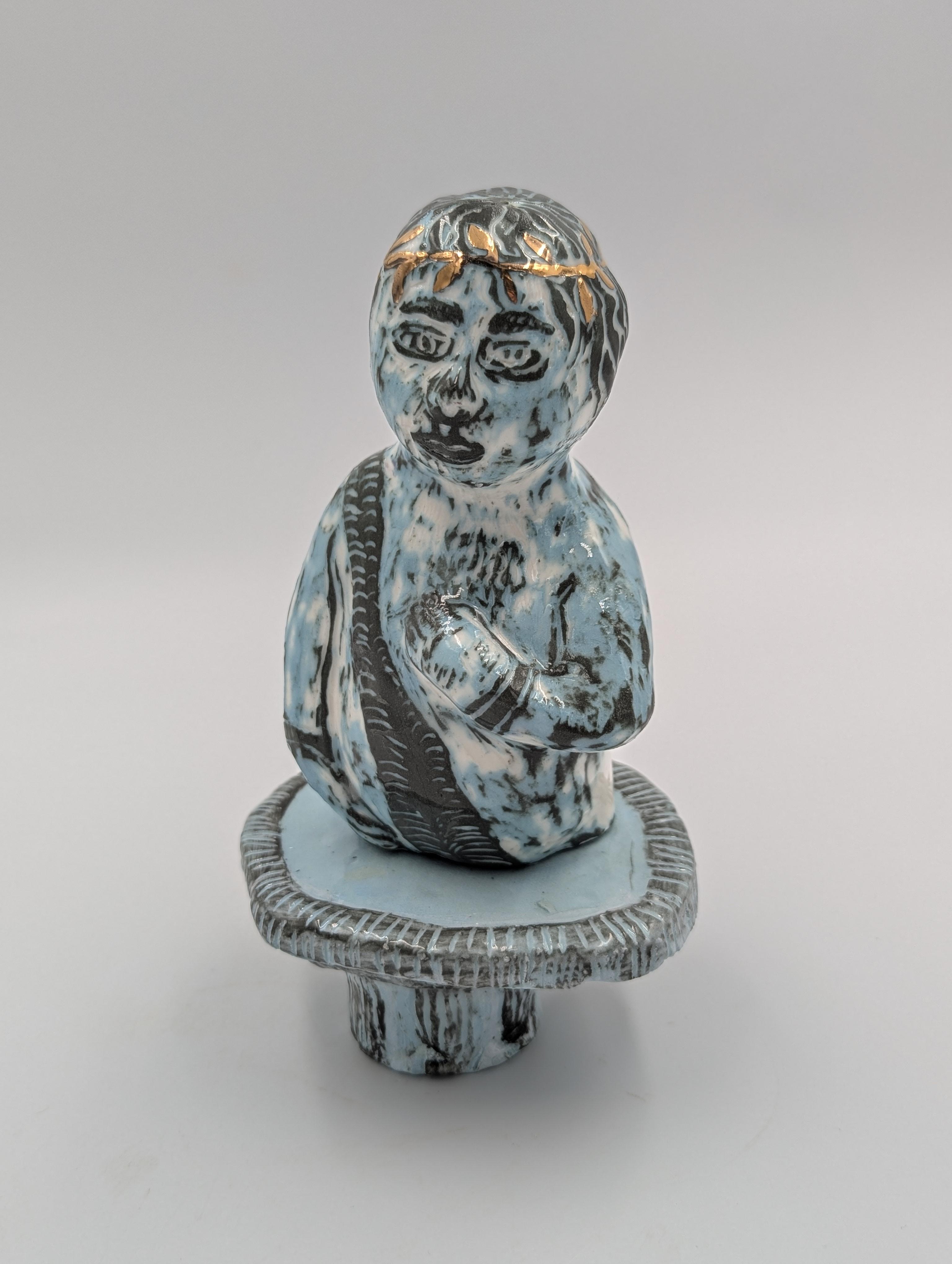 Slip cast sculpture Sgraffito on coloured slip on  with gold lustre