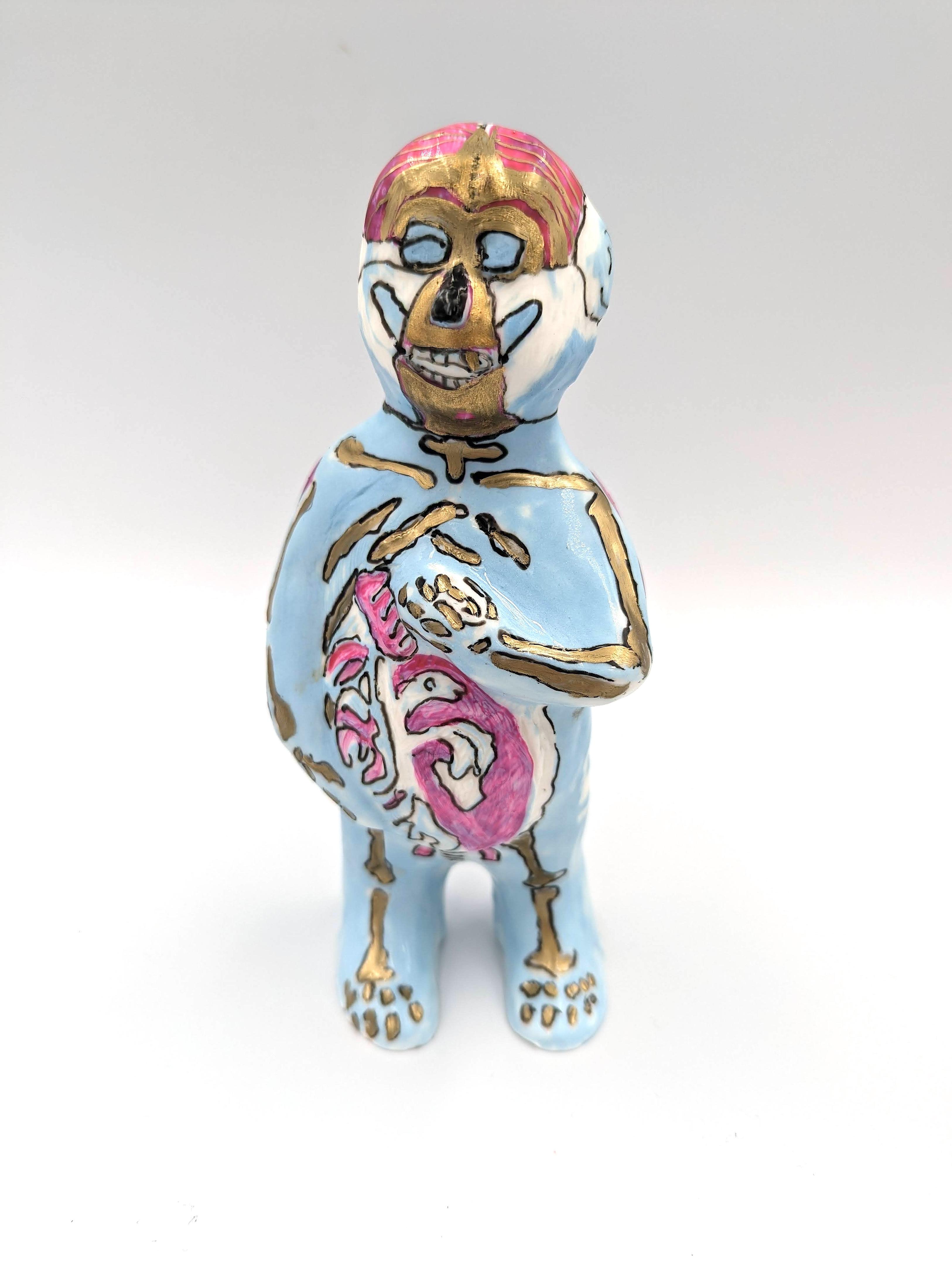 slip cast porcelain with sgraffito and gold porcelain pen sculpture