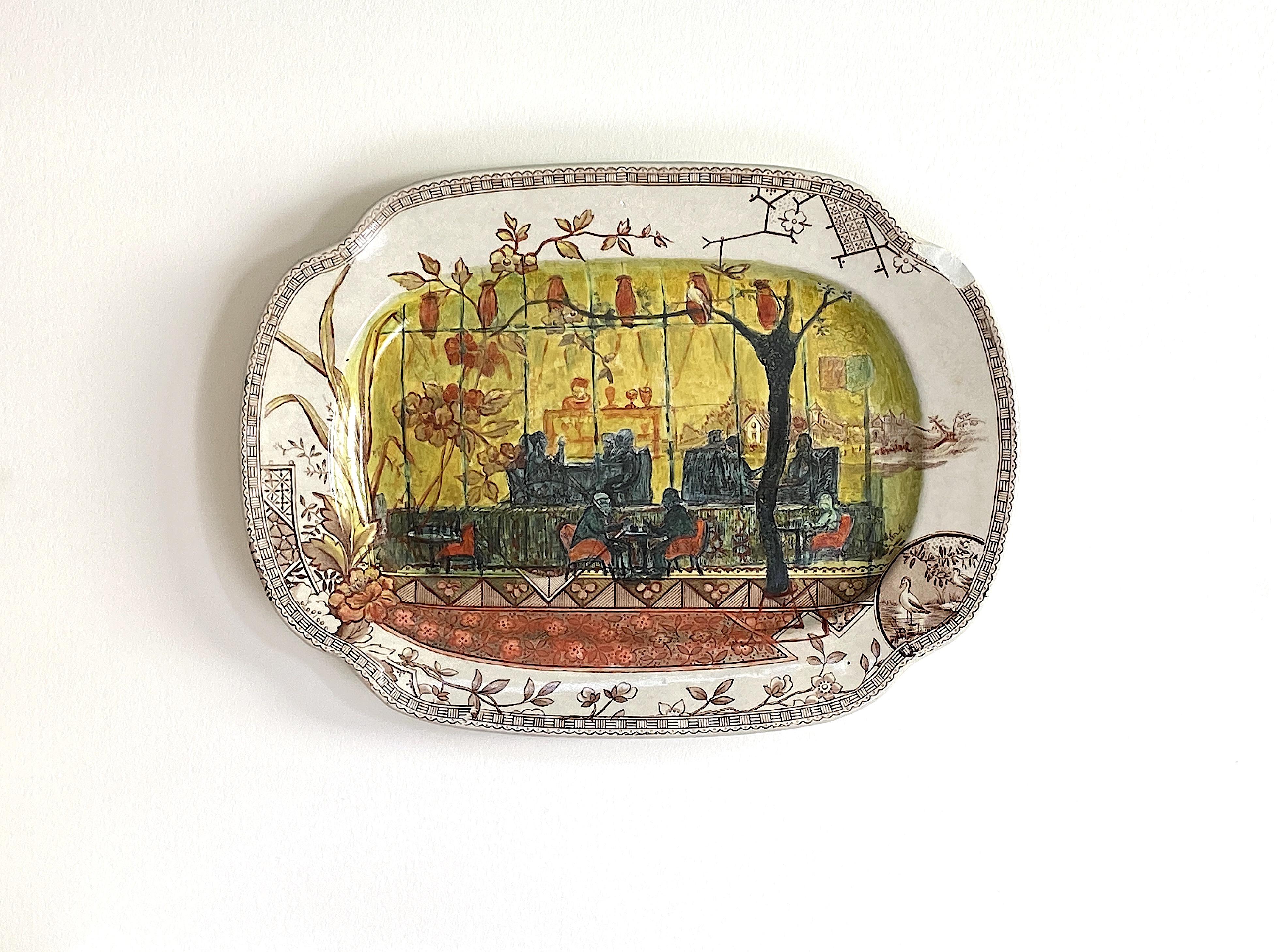 ceramic plate with onglaze painting Bankstown night scene