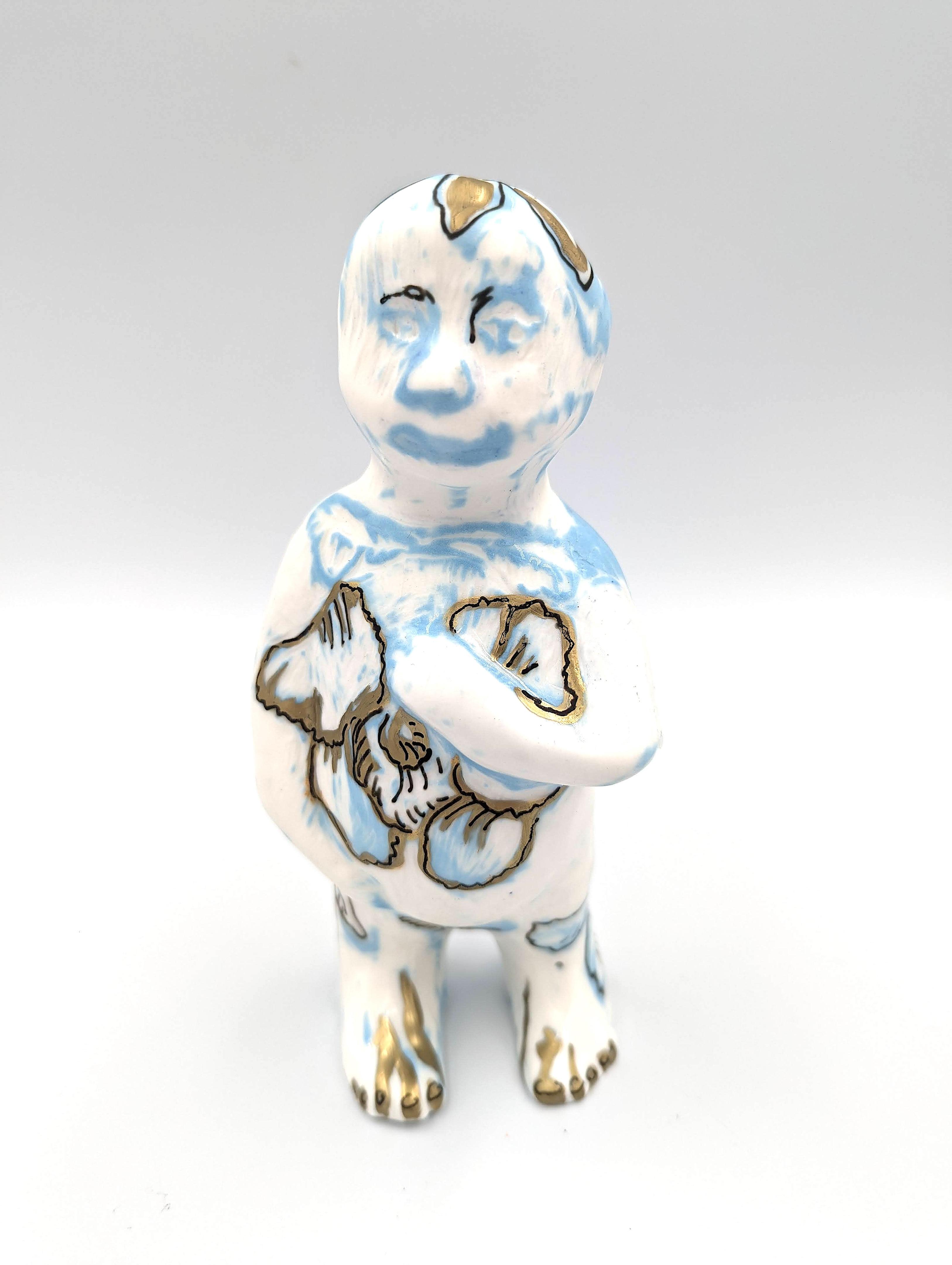 Coloured slip cast porcelain with underglaze, gold porcelain pen