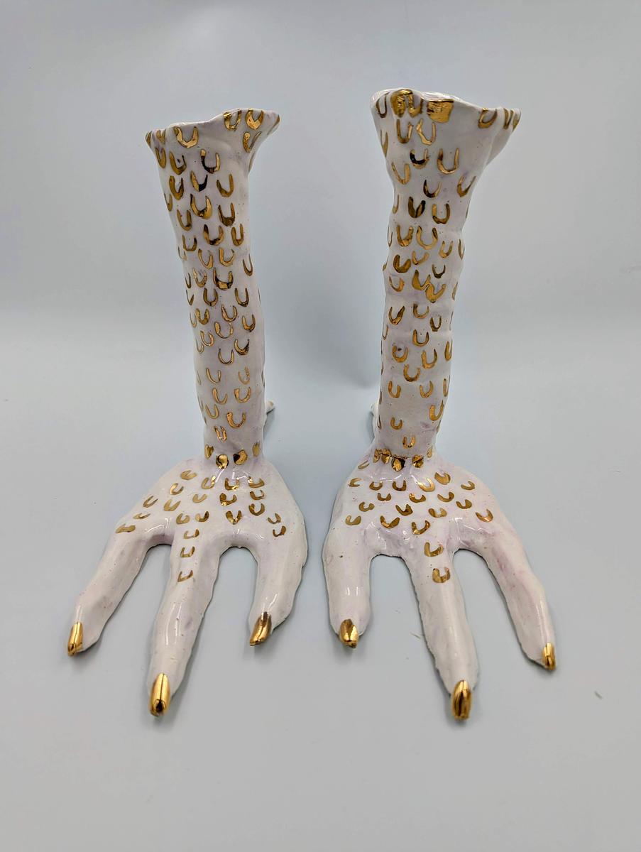 hand built porcelain underglaze, sgraffito,  lustre